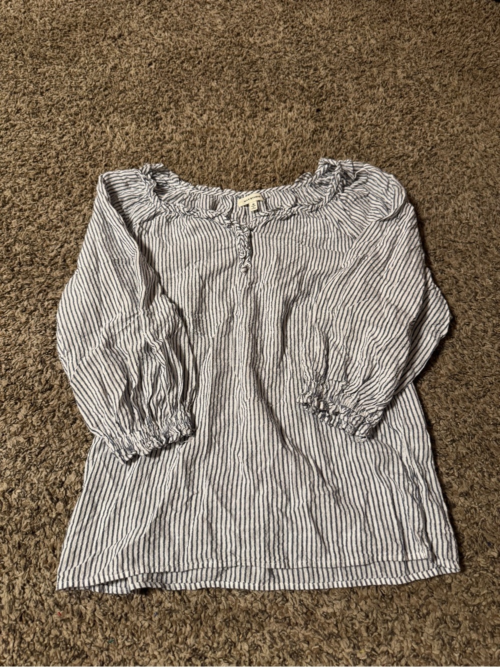 Max Studio Blue & White Striped Peasant Top